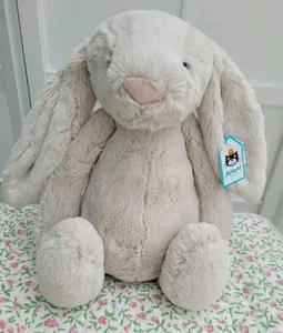 New Tagged Rare V Retired Jellycat LARGE OATMEAL Bashful Bunny Rabbit USA Exclsv - Picture 1 of 5