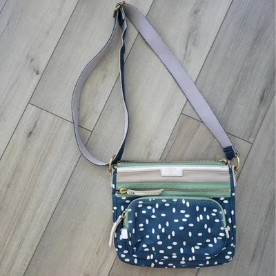 Bandolera Fossil Azul/Verde Lunares Correa Ajustable PVC Recubierto Bolso Foto 1 de 4