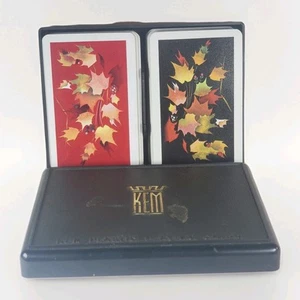 2 Decks KEM Plastic Playing Cards - Autumn Leaves w/ Case. 52 cards each - Picture 1 of 7