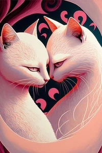 Canvas Art Pink Abstract Cats Wall Picture Poster Print - Picture 1 of 22