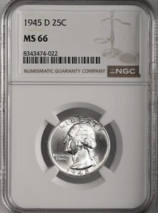1945-D  25C WASHINGTON SILVER QUARTER  NGC MS66 #8343474-022 - TONING ON REVERSE - Picture 1 of 4
