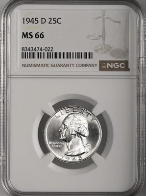 1945-D  25C WASHINGTON SILVER QUARTER  NGC MS66 #8343474-022 - TONING ON REVERSE - Image 1 of 4