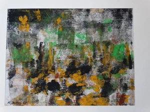 Abstrakte Komposition in Grün und Gelb - Rudolf Sokol - signierte Monotypie 1969 - Bild 1 von 4