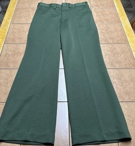 VTG Sears Kings Road Perma Prest Polyester Flare Pants Sz 32 x 30 Trim Cut Green - Picture 1 of 8