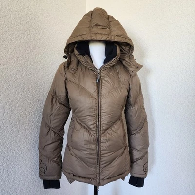 Athleta Dusty Brown Puffer Jacket XXS Winter Full Zip Goose Down Hooded Coat  - Image 1 of 4