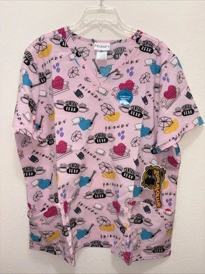 Friends Cherokee Scrub Warner Bros Tooniforms  V-Neck Top Sz 2XL NEW With Tags - Image 1 of 4