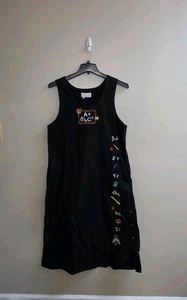 Vestido De Colección Mandal Bay Largo Negro Sin Mangas ABC Escuela Profesor Bolsillos Grande - Imagen 1 de 8