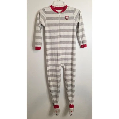 Pijamas Carter's Santa's Little Helper con patas talla 7 gris blanco rojo resistente al fuego Foto 1 de 4