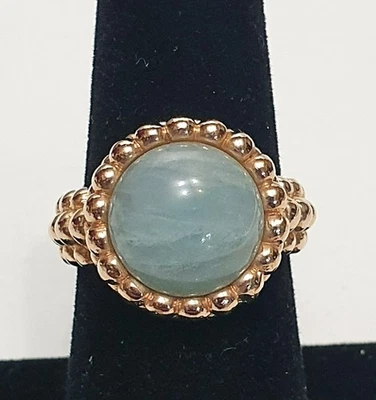 Красивый Милор бронзы Италии мяч текстурированный золотой тон синий/серый камень кольцо размер 7 - Изображение 1 из 4