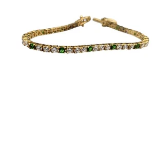 Gold Vermeil Green and White Cubic Zirconia Tennis Bracelet - Picture 1 of 8