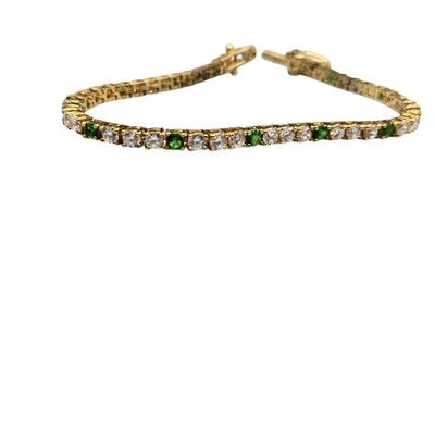 Brazalete Tenis Circonita Cúbica Verde y Blanco Vermeil Dorado Foto 1 de 4