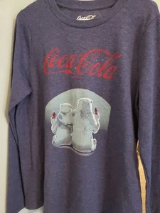 Lucky Brand Gr. Großer blauer Urlaub Coca Cola Eisbär Neu mit Etikett Henley Waffel Shirt - Bild 1 von 11