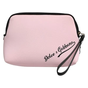 DOLCE & GABBANA Bag Pink Solid Nylon DG Logo Print Clutch Zip Borse Pouch 450usd - Picture 1 of 9