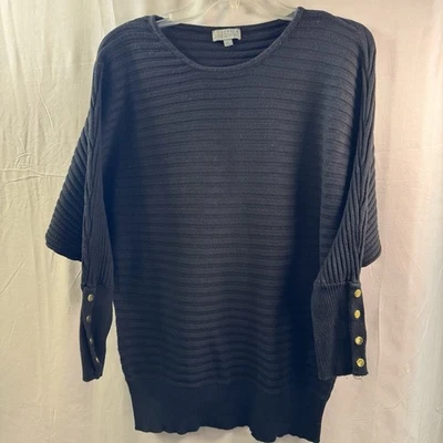 Joseph A Black Ribbed Sweater Womens Size Large Gold Button Sleeve Blouse Casual - Image 1 of 4