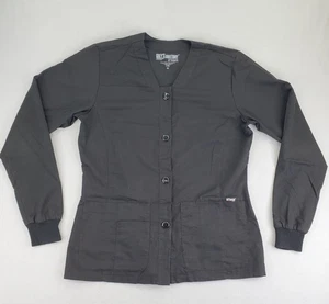 Greys Anatomy Scrub Jacket Womens M Black Button Front Long Sleeve Pockets - Picture 1 of 18