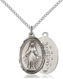 Sterling Silver Miraculous Mary Medal Pendant Necklace 18" Chain Gift Box - Picture 1 of 6