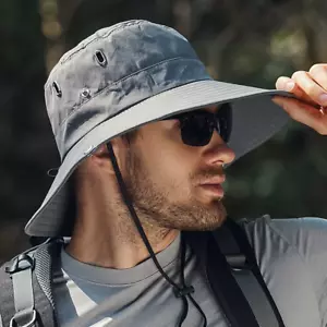 Summer Wide Large Brim Men Fisherman Hat Waterproof UV Protection Sun Cap Hiking - Picture 1 of 6