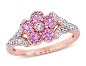 3/5 Carat (ctw) Pink Sapphire Ring in 10K Rose Pink Gold with Diamonds - Picture 1 of 5