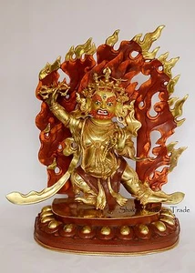 Gesicht bemalt Gold vergoldet mit handgeschnitzter 19,25" Vajrapani Kupfer Statue Patan - Bild 1 von 5
