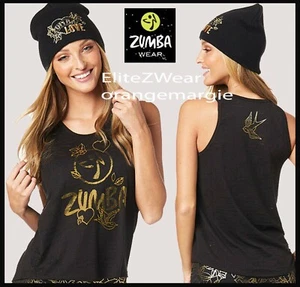 Camiseta sin mangas ZUMBA Celebrate Love lámina metálica dorada - EliteZWear S M L XL - Imagen 1 de 2