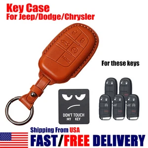 Genuine Leather Smart Remote Fob Cover Holder Car Key Case For Dodge/ Jeep/ Fiat - Picture 1 of 10
