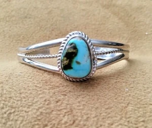 Bracciale Navajo fatto a mano in argento sterling .925 turchese - Foto 1 di 12