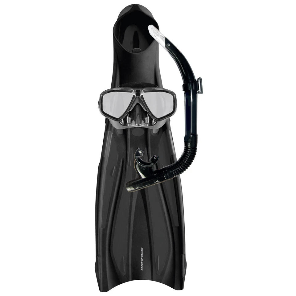 Mirage Barracuda Adult Dive Mask Snorkel and Fins Set Black L Us7-9
