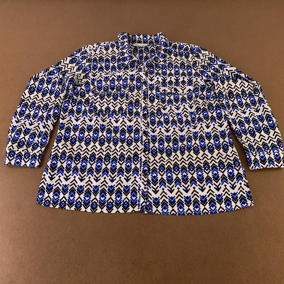 Top Studio Works para mujer talla XL negro blanco azul estampado manga larga botón delantero Foto 1 de 4