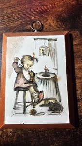 Vintage Hummel Original Print Girl Sewing Wooden Wall Hanging Plaque 1981 - Picture 1 of 5