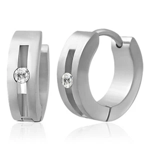 Zense - Orecchini da uomo in acciaio con anello e diamante CZ ZE0003 - Foto 1 di 2
