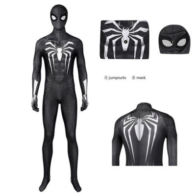 Black PS5 Miles Morales Symbiote Spider-Man Jumpsuit Cosplay Costume Halloween - Image 1 of 4