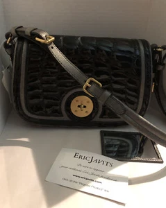 ERIC JAVITS Black & Silver Crocodile Faux Vegan Leather Handbag Mirror, NWT! - Picture 1 of 13