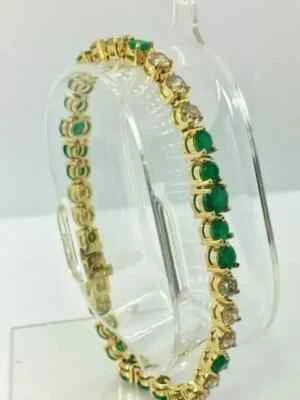 8Ct Lab Created Green Emerald Diamond Tennis Bracelet 14K Yellow Gold Plated 7" - Image 1 of 3
