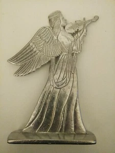 Cast Pewter Angel with Violin Self Standing 8.5" Silver Detailed Light Musical - Picture 1 of 8