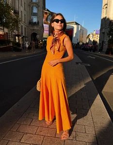 Zara ZW Collection Orange Flounce Skirt Midi Maxi Dress Size S Small 3006/653 - Picture 1 of 15