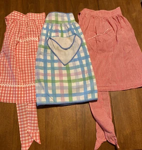 Vintage Handmade Gingham Half Aprons LOT OF 3 - Pockets Rick Rack - Picture 1 of 12