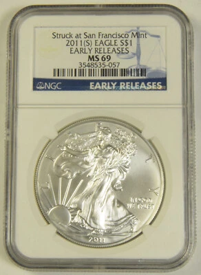 2011(S) Silver Eagle NGC MS-69 Early Releases Struck at San Francisco Mint #057 - Image 1 of 2