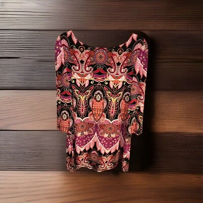 Muse Midi Dress Womens L  Pink Paisley Colorful Cottagecore Whimsical Geometric - Image 1 of 4