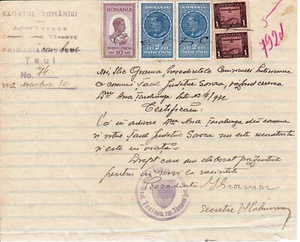 Romania, 1932, Vintage City Hall Certificate, Soroca - Revenue / Fiscal Stamps - Picture 1 of 1