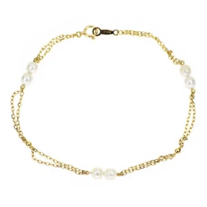 Mikimoto K18YG freshwater pearl bracelet, about 3.9-4.1 mm in diameter, station - Picture 1 of 4