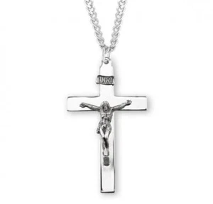 Latin Style Sterling Silver Crucifix Size 2.2in x 1.3in Features 24in Long chain - Picture 1 of 4