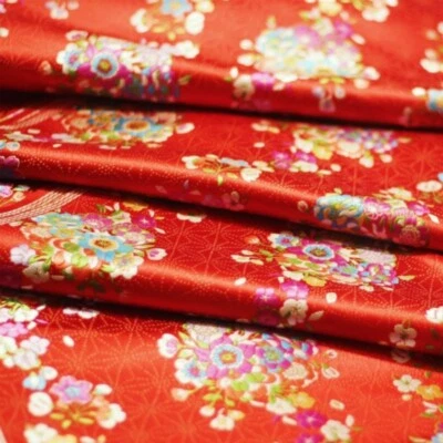 Faux Silk Floral Chinese Retro Brocade Satin Fabric Cloth Dress Soft Material - Image 1 of 4