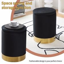 Faux Leather Round Storage Ottoman Footrest Stool with Gold-Plated Base Multipur