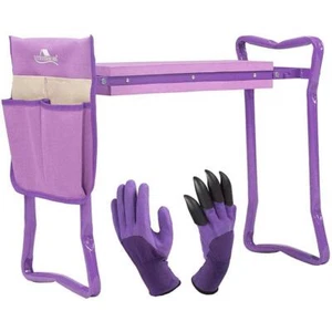 Cisvio Garden Kneeler, Seat Folding Bench Stool, Tool Pouches ,Soft Foam, Purple - Picture 1 of 3