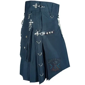 Kilts For Men Utility Scottish Black Gothic Kilt Handmade Cotton Kilt - Bild 1 von 6