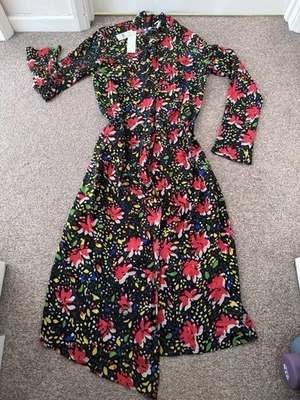 NEW £140 TOP SHOP BOUTIQUE 100% Silk Lightweight Faux Wrap Bold Maxi Dress UK 8 - Изображение 1 из 4