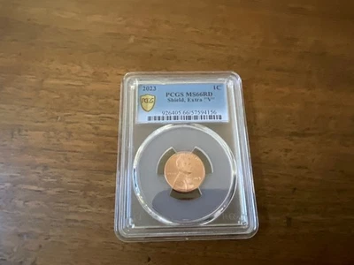 2023 Extra "V" Lincoln Cent Penny Graded by PCGS MS66RD Rare VDB-V Error+++ - Image 1 of 4