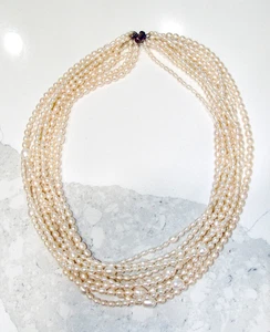 COLLAR DECLARACIÓN MULTI 4-12mm PERLA CULTIVADA 9 Hilos Plata de Ley 23.5" - Imagen 1 de 9