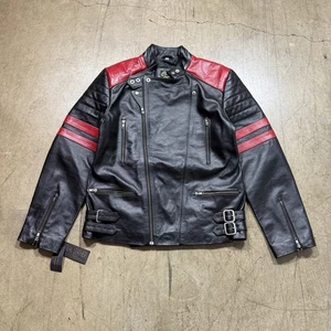 Vintage 90s Clara Black Leather Biker Punk Grunge Moto Jacket Men’s Size Medium - Picture 1 of 8