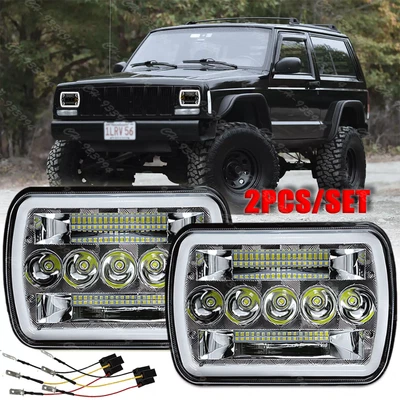 Par de faros LED 7x6" 5x7" sellados haz alto/bajo para Jeep Cherokee XJ Wrangler YJ Foto 1 de 4